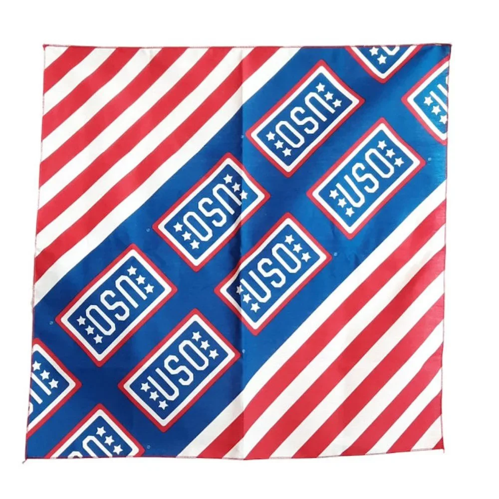 Vintage USO United Service Organization Red White Blue Bandana Handkerchief 21